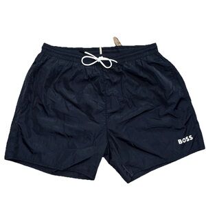 HUGO BOSS Men's "Mooneye" Quick Dry Black W/ White BOSS Logo Swim Shorts